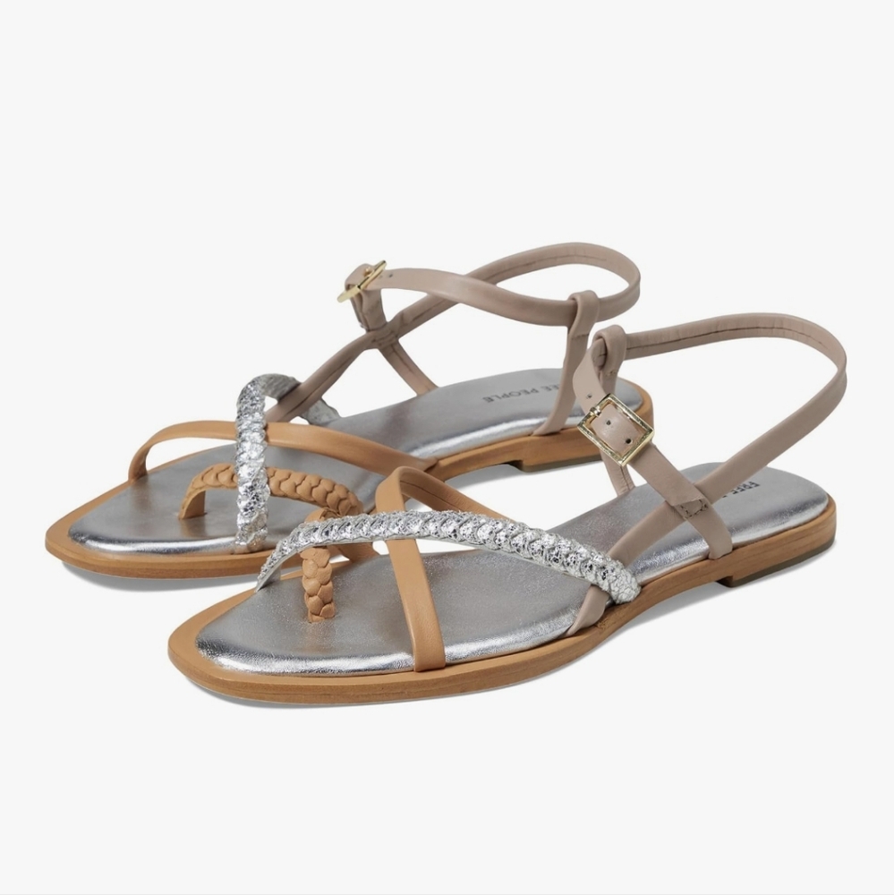 Free People Sunny Days Sandals Silver Tan Crystal Embellished NWT